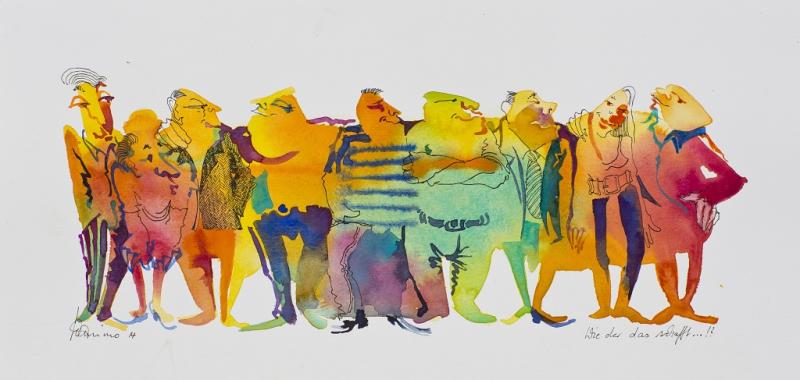 Mensch und Figur spielerisch im Aquarell