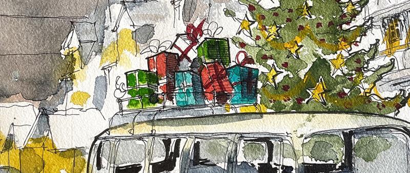 After-Work: Urbane Weihnachtsstaffage im Urban Sketching