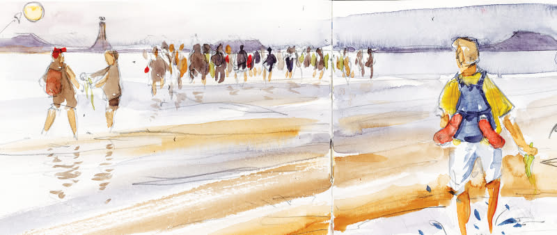 Sonne, Strand und Meer unterwegs einfach skizziert